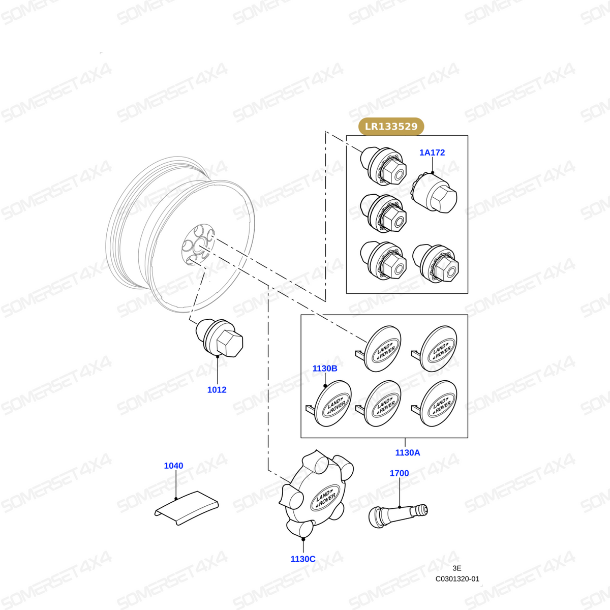 LR133529 LAND ROVER - KIT - LOCKS From MCGARD