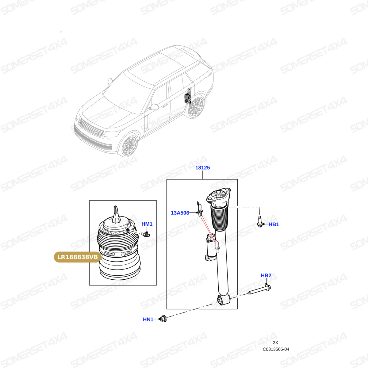 LR188838VB LAND ROVER - RH - L460 LH PP2 - REAR AIR SUSPENSION From OEM VIBRACOUSTIC