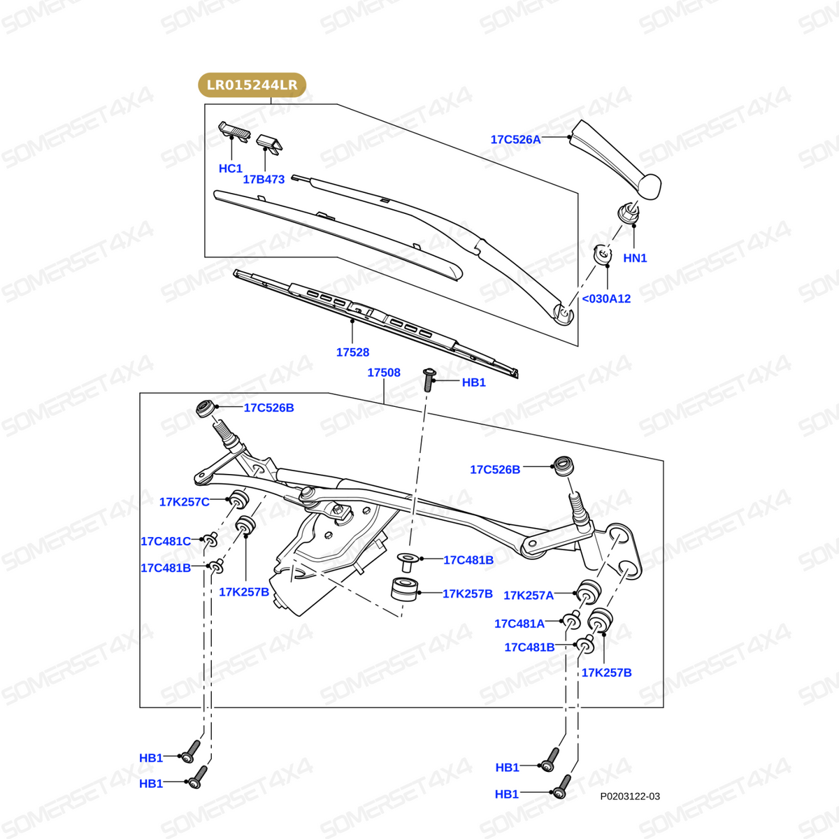 LR015244LR GENUINE LAND ROVER - ARM - WIPER