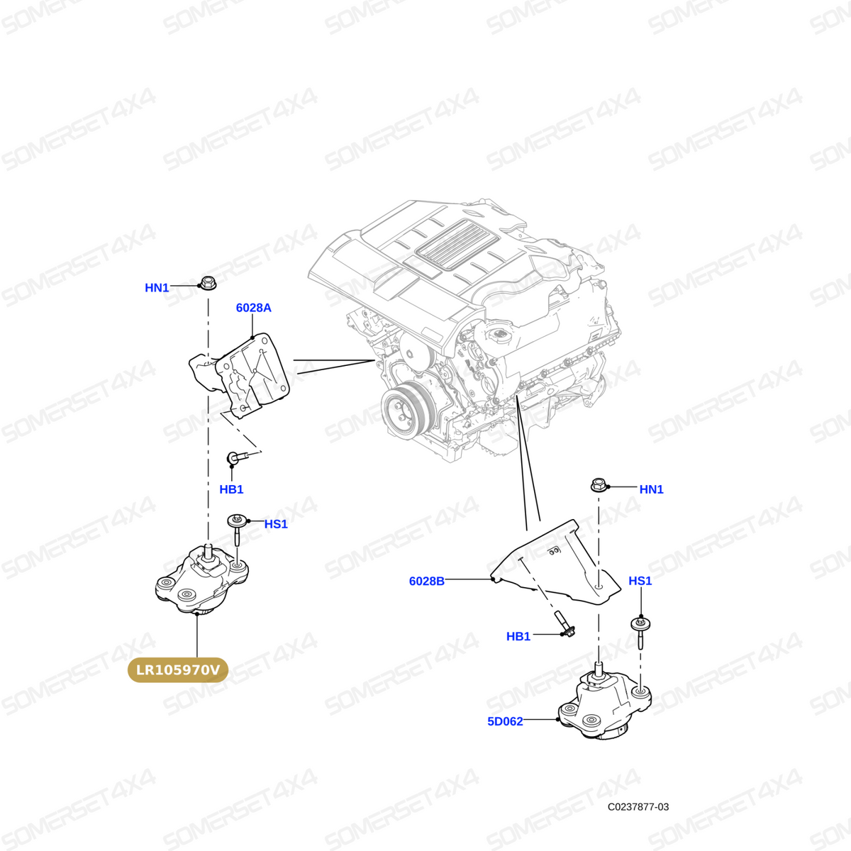 LR105970V LAND ROVER - BRACKET ENGINE MOUNTING From OEM VIBRACOUSTIC