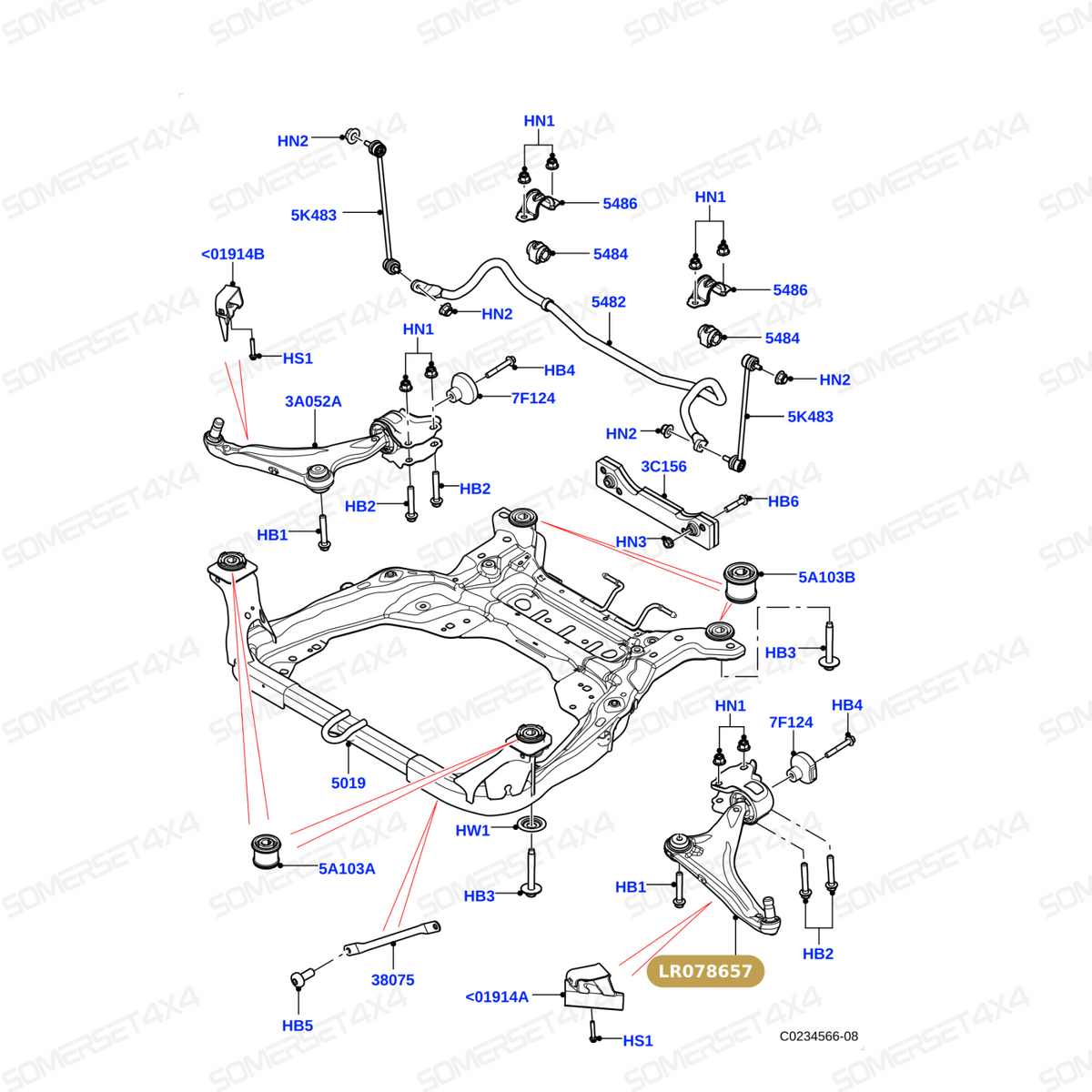LR078657 LAND ROVER - ARM - FRONT SUSPENSION - LH From PR2 ALLMAKES