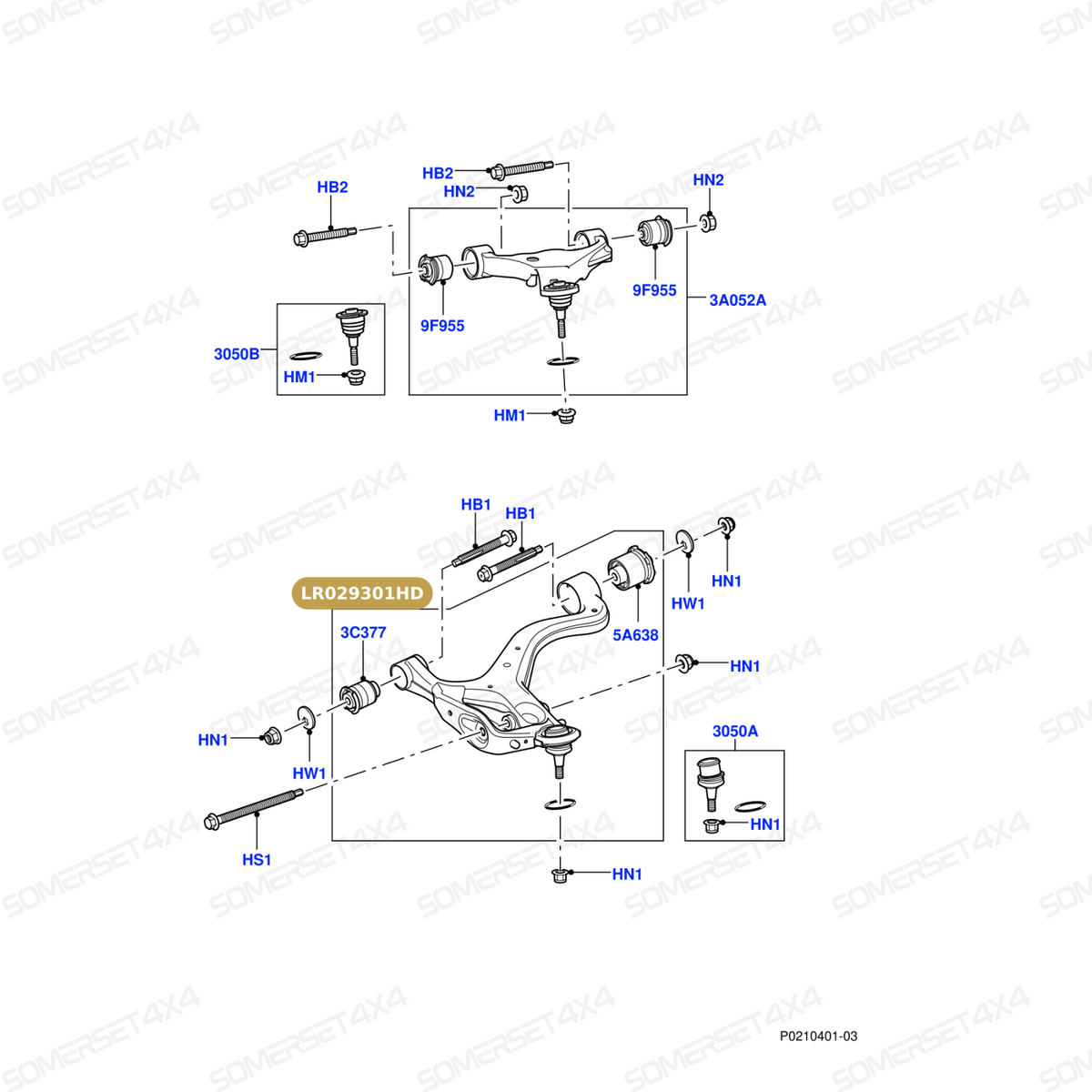 LR029301HD LAND ROVER - ARM-SUSPENSION-FRONT-RH (V)BA289299> (IMPROVED) L320 From MEYLE