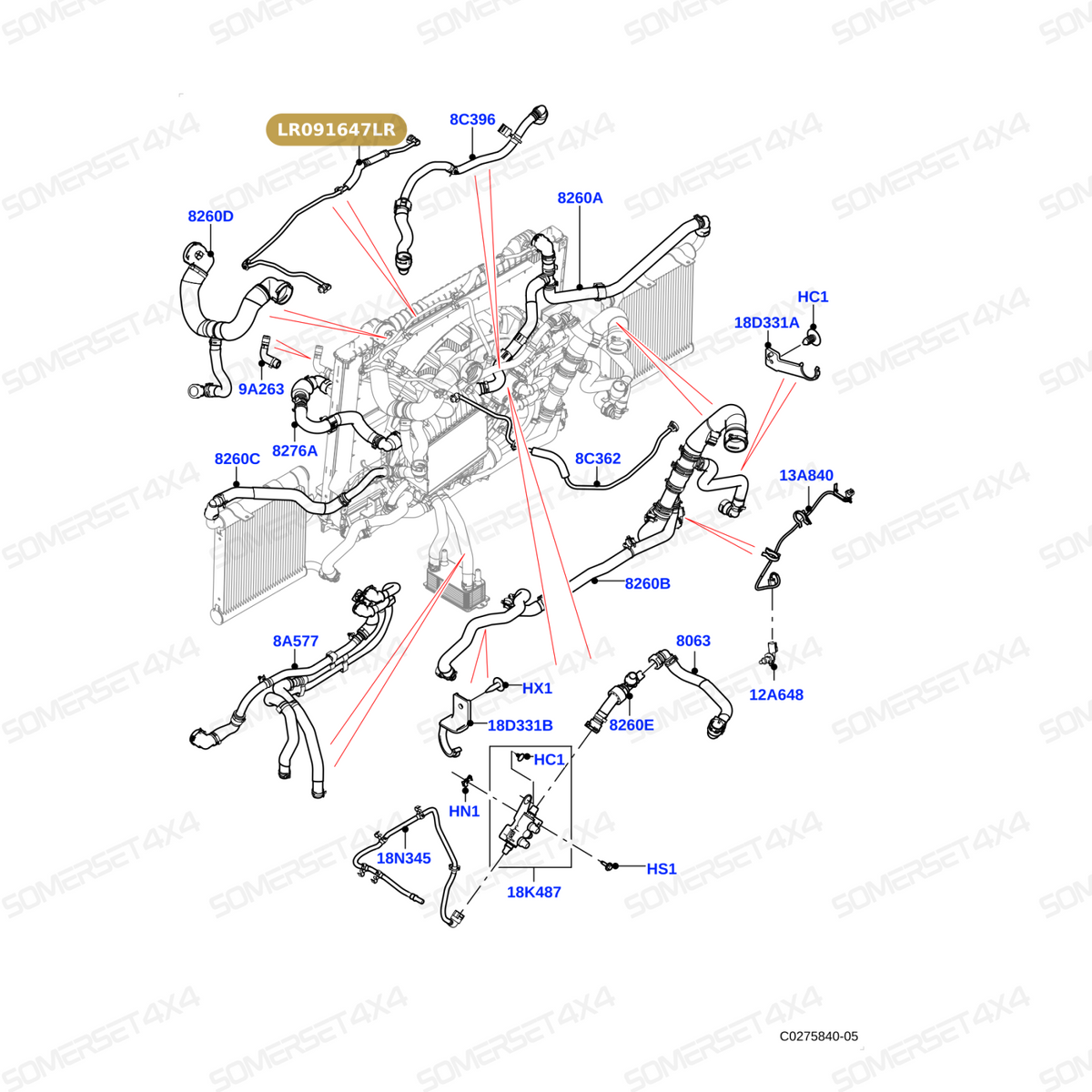 LR091647LR GENUINE LAND ROVER - HOSE - RADIATOR TO ENG VENT ELBOW