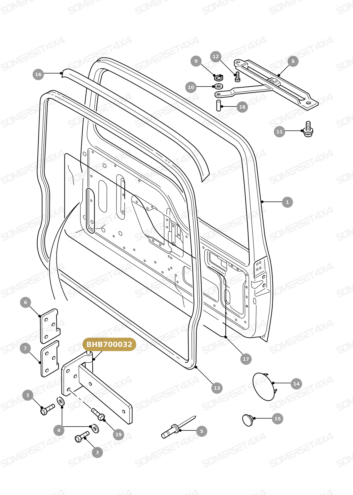 BHB700032 LAND ROVER - HINGE ASSEMBLY - DOOR - REAR - UPPER From ALLMAKES