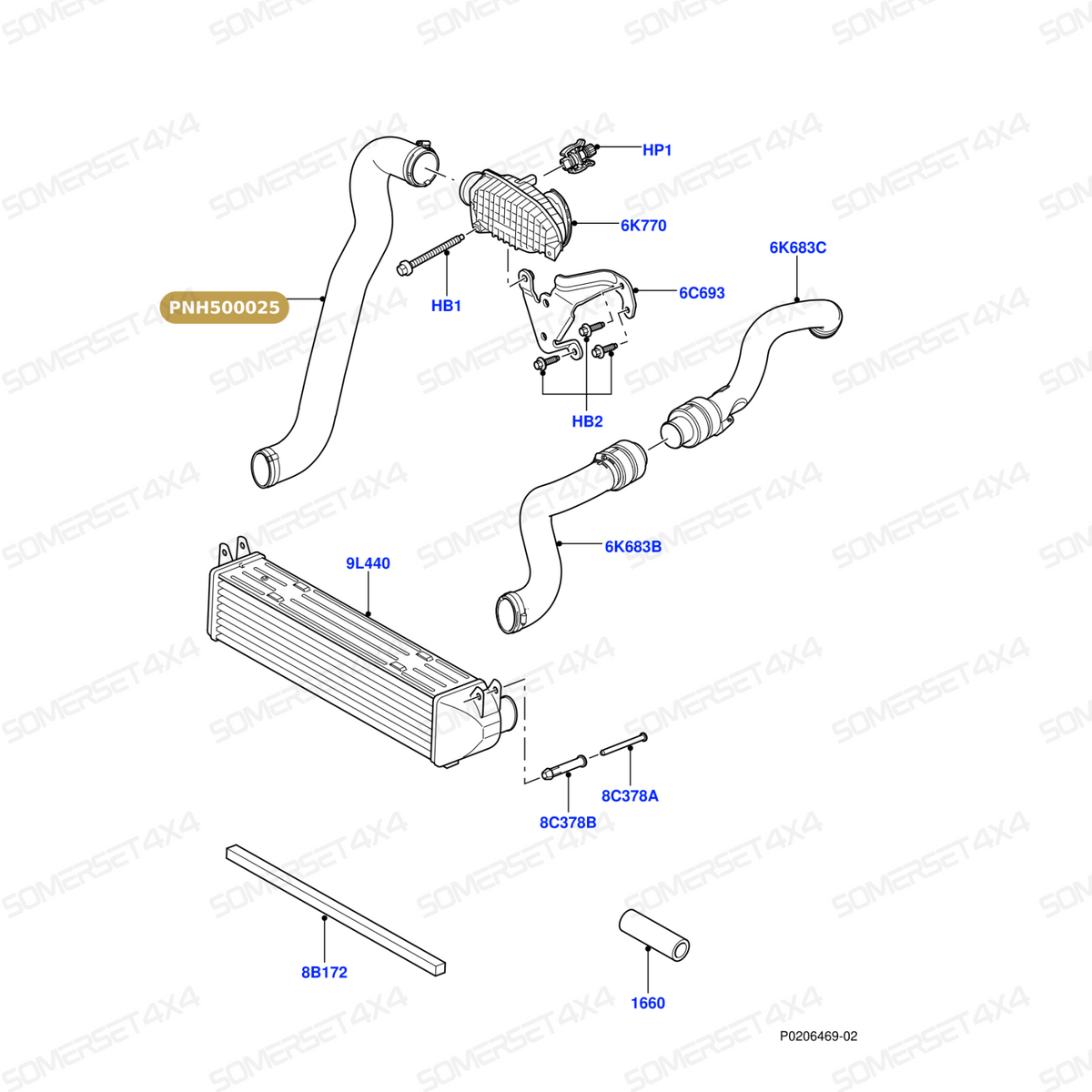 PNH500025 LAND ROVER - ENGINE INTERCOOLER HOSE - TD6 2.7 DIESEL - RH - COOLER END From ALLMAKES