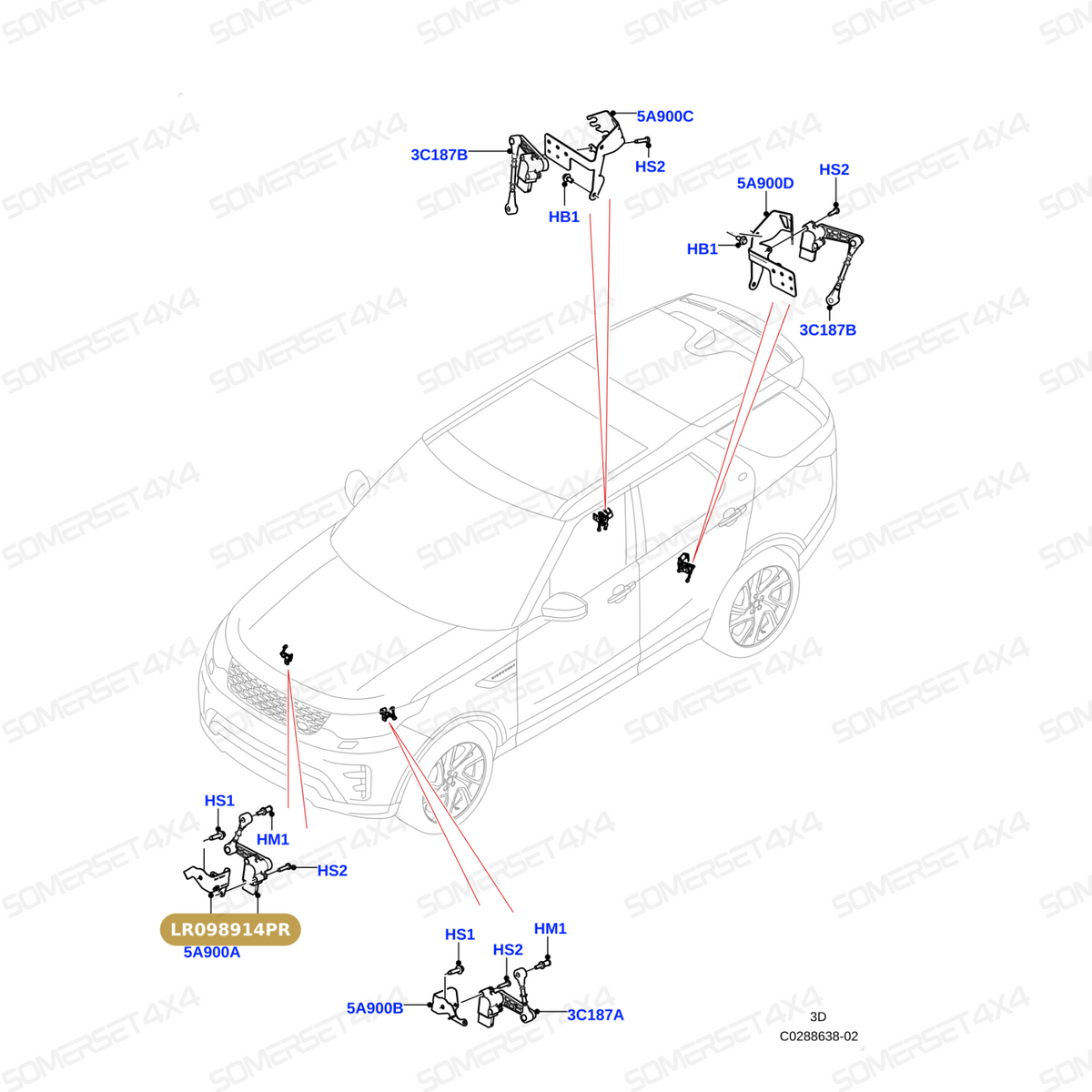LR098914PR LAND ROVER - SENSOR - RIDE HEIGHT - AIR SUSPENSION From PROEVO+