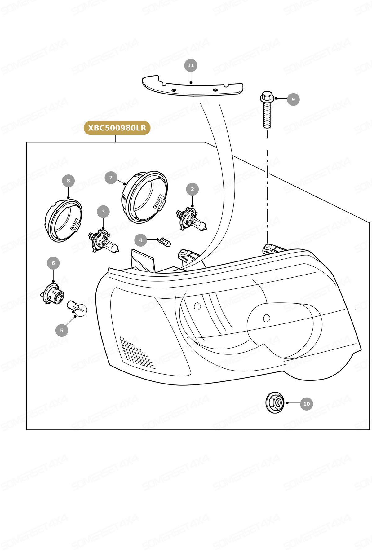 XBC500980LR GENUINE LAND ROVER - HEADLAMP