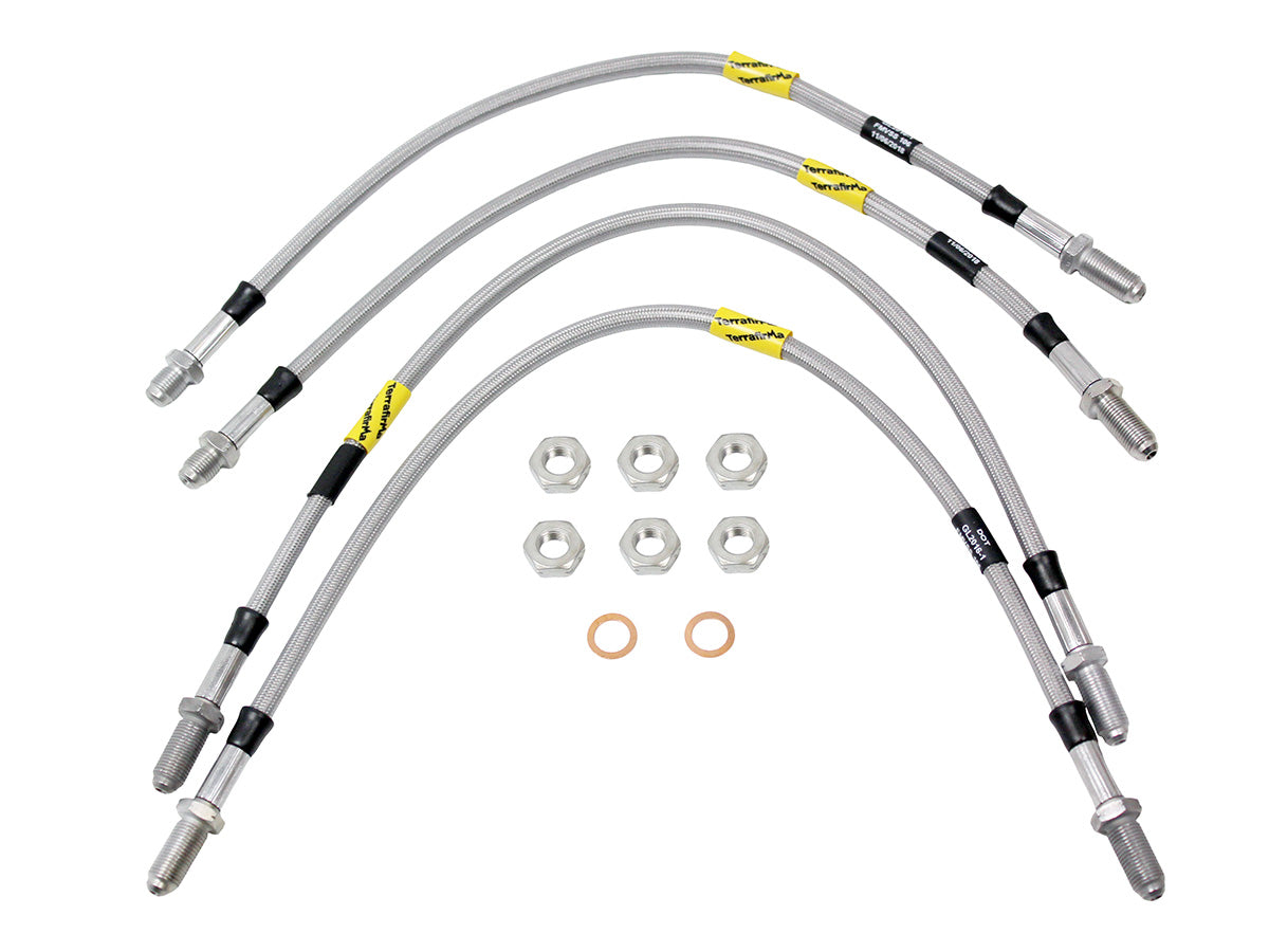 TF641GD LAND ROVER - TERRAFIRMA LAND ROVER - 4 line 2 inch extended stainless steel brake hose kit all Def 99-2004 no ABS