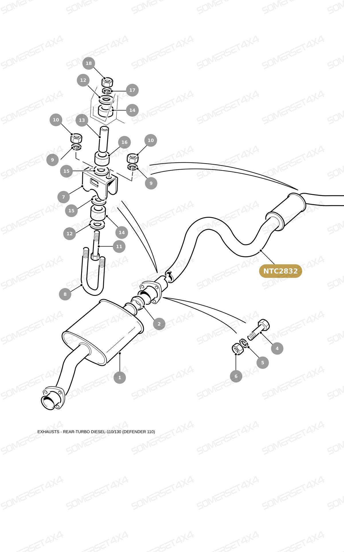 NTC2832 LAND ROVER - TAIL PIPE - EXHAUST - LESS TDI - 2.5 TURBO DIESEL From ALLMAKES