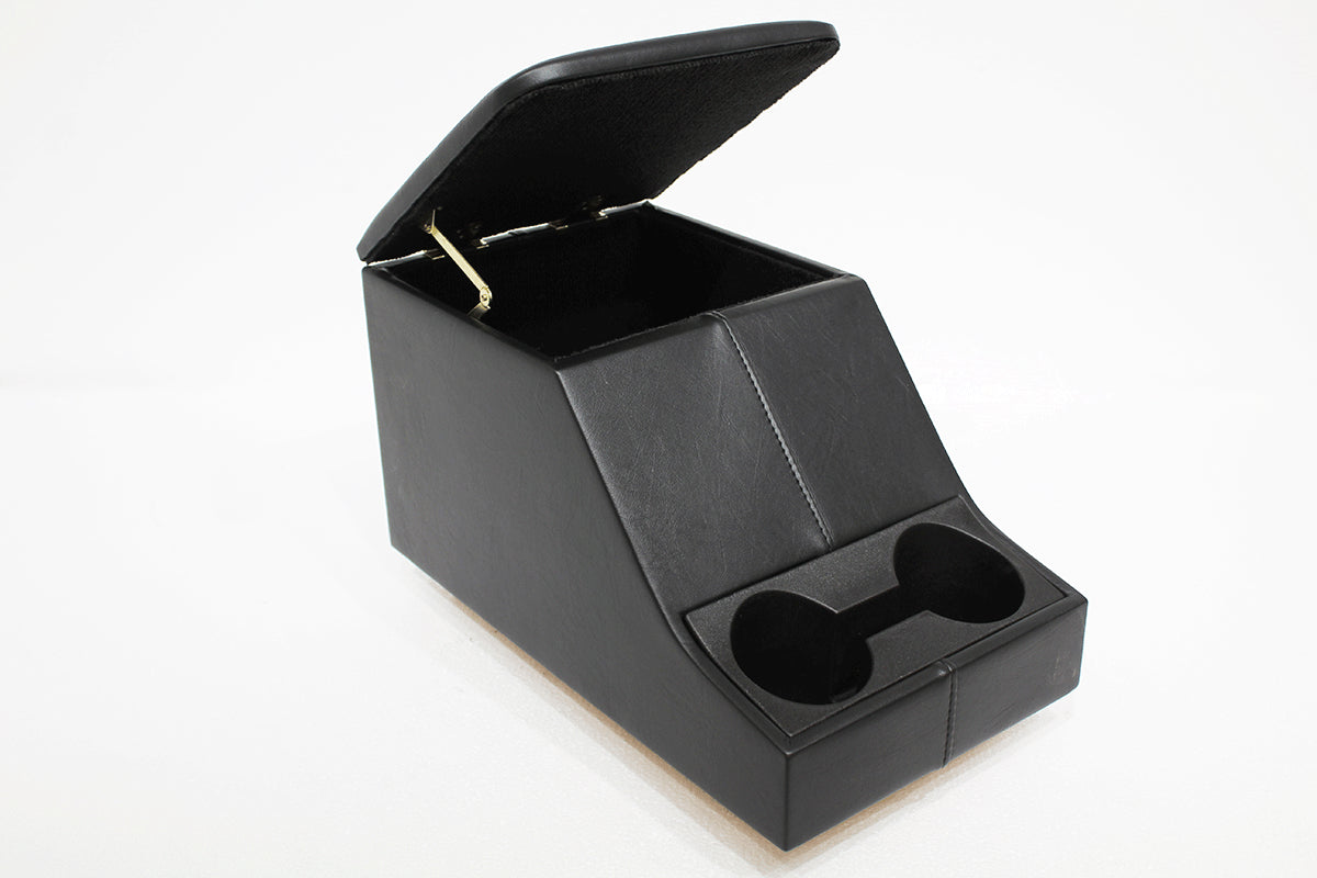 TF2662B TERRAFIRMA LAND ROVER - Black vinyl cubby box with a double cup holder for Defenders