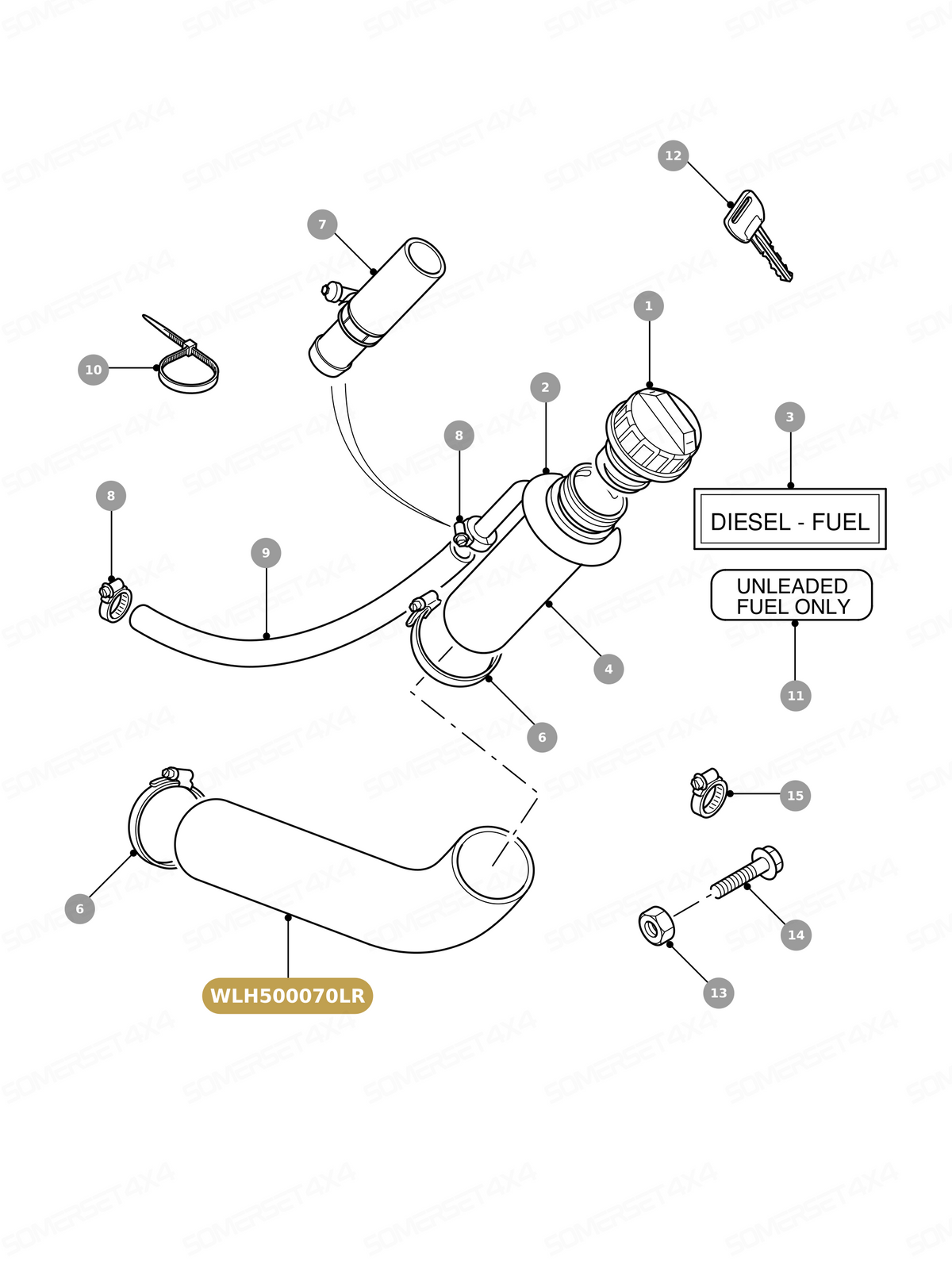 WLH500070LR GENUINE LAND ROVER - HOSE - FILLER PIPE