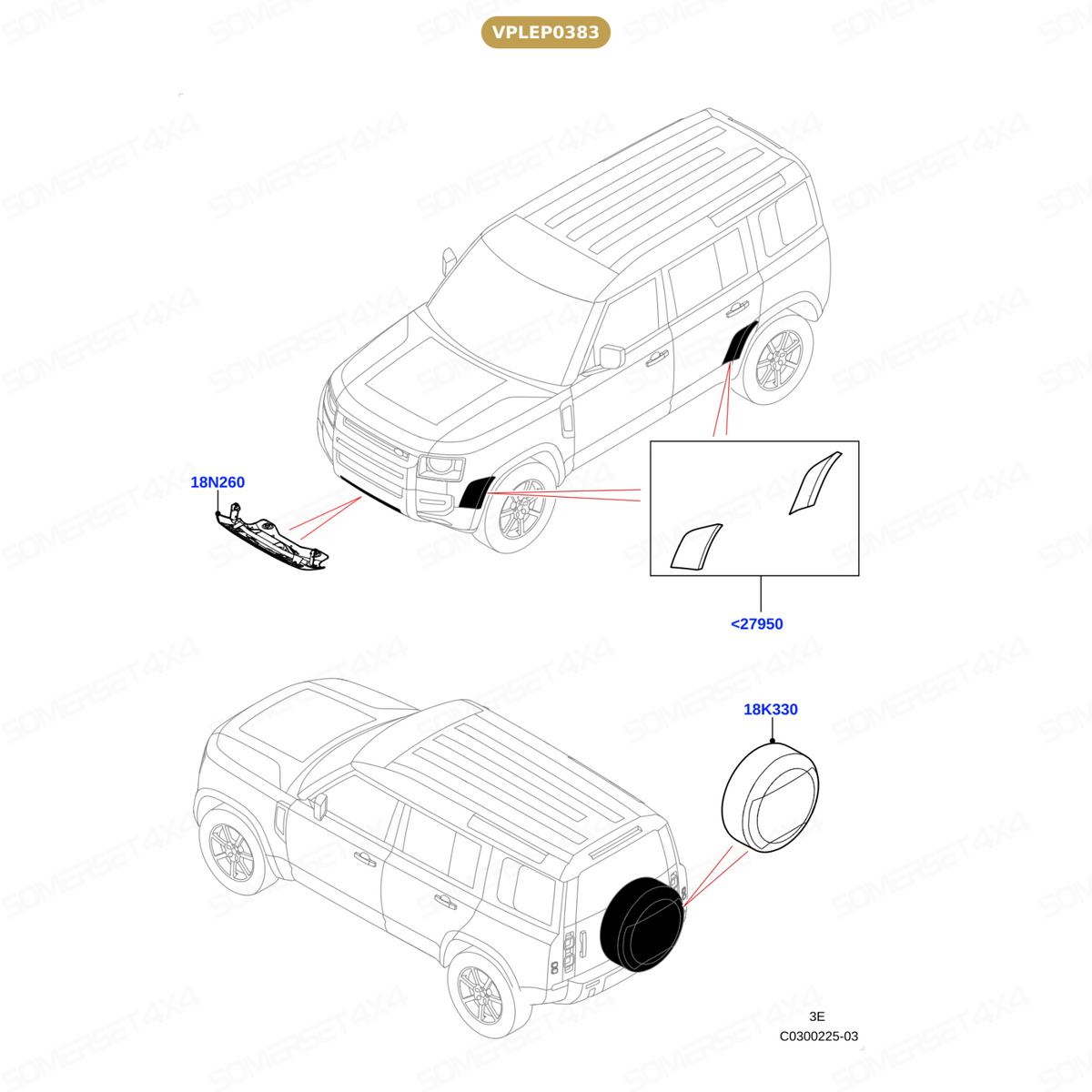 VPLEP0383 LAND ROVER - WHEEL ARCH PROTECTORS - 90 - L663 From TERRAFIRMA