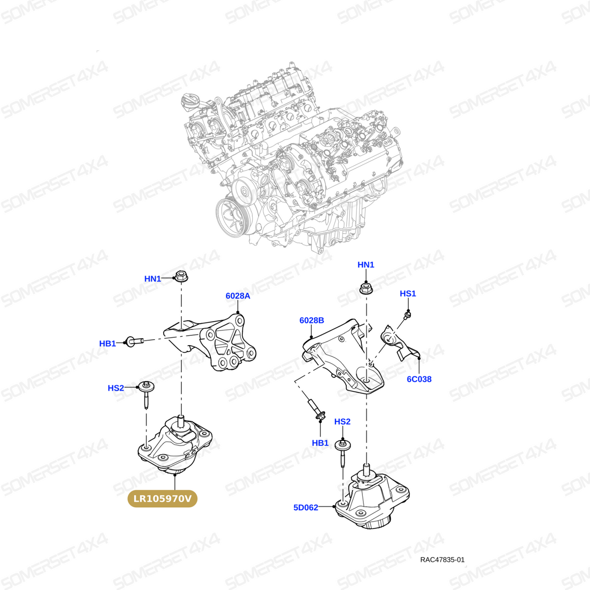 LR105970V LAND ROVER - BRACKET ENGINE MOUNTING From OEM VIBRACOUSTIC