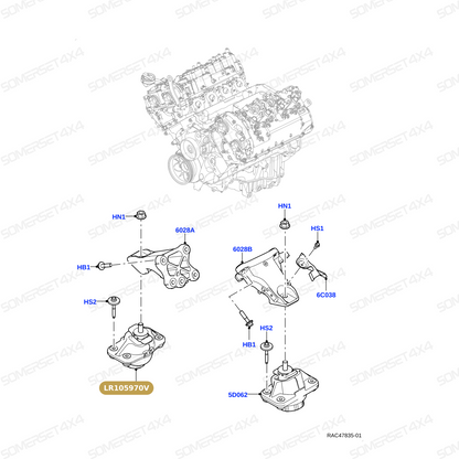 LR105970V LAND ROVER - BRACKET ENGINE MOUNTING From OEM VIBRACOUSTIC