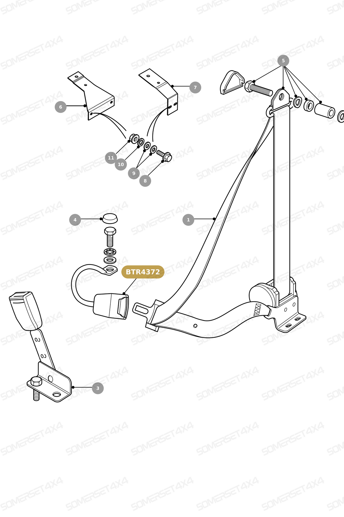 BTR4372 LAND ROVER - BUCKLE - FRONT - RH - NON-AUDIBLE - WITH HARD TOP From PR2 ALLMAKES OE