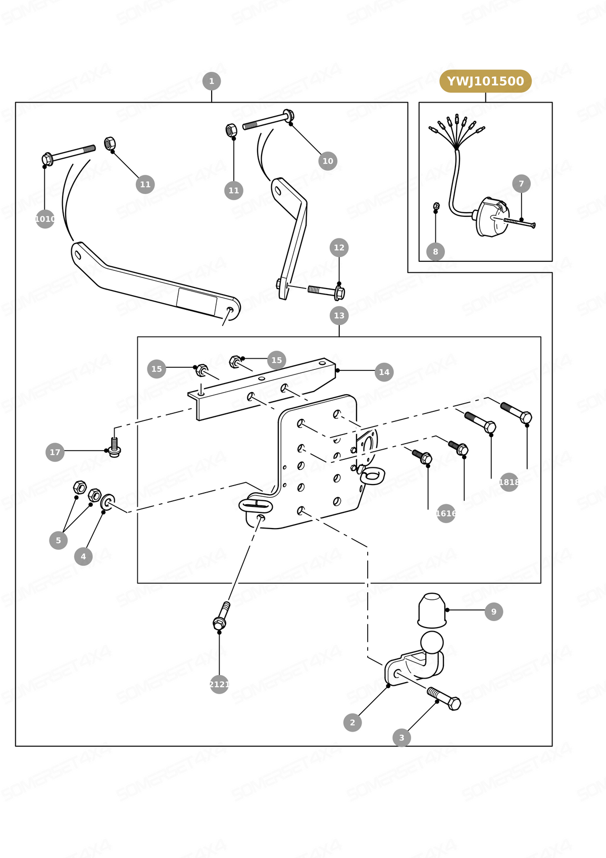 YWJ101500 LAND ROVER - KIT TOW ELECTRICS From PR2 ALLMAKES OE