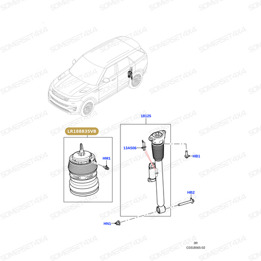 LR188835VB LAND ROVER - RH AIR SPRING - REAR AIR SUSPENSION From OEM VIBRACOUSTIC