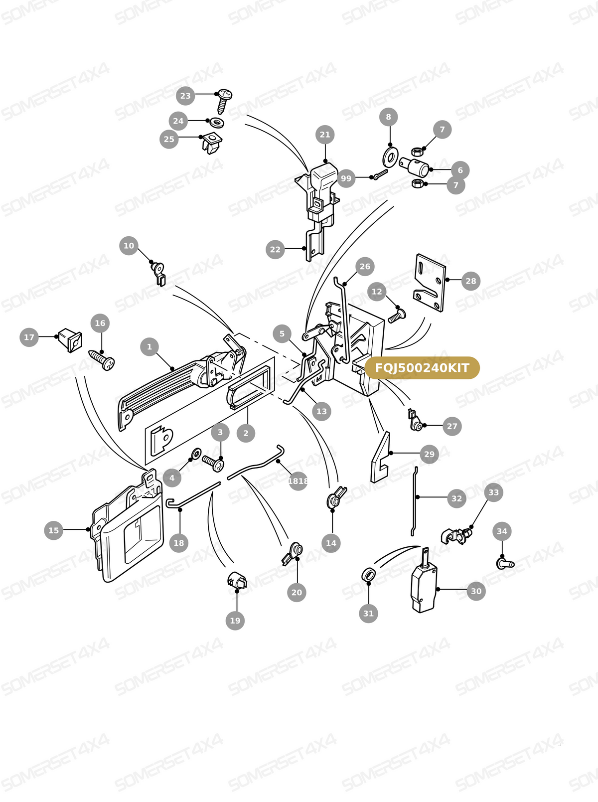 FQJ500240KIT LAND ROVER - FRONT DOOR LOCK KIT RH DEF 2007 ONWARDS From ALLMAKES
