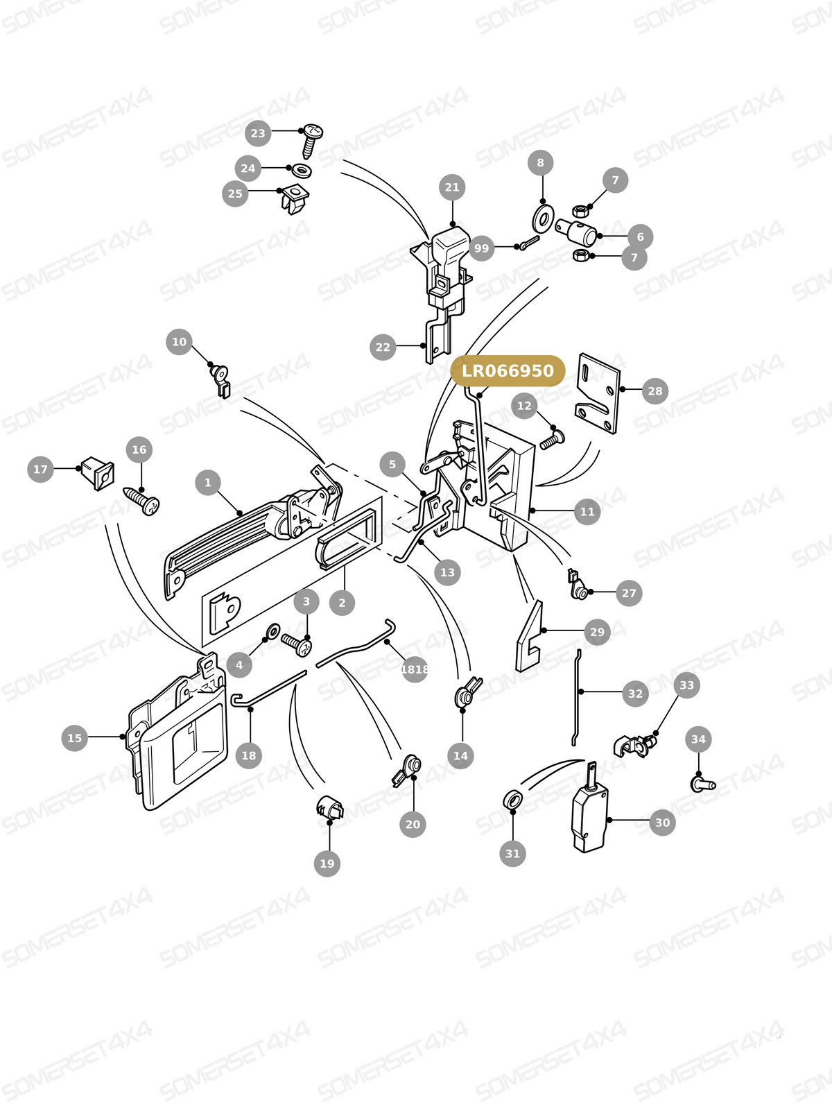 LR066950 LAND ROVER - LINK DOOR OUTSIDE HANDLE From ALLMAKES