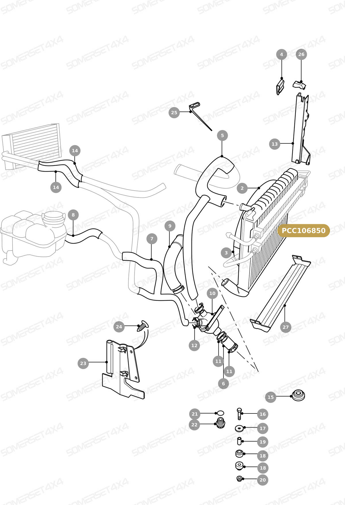PCC106850 LAND ROVER - RADIATOR ASSEMBLY - PETROL ENGINES - LESS NAS - V8 From ALLMAKES