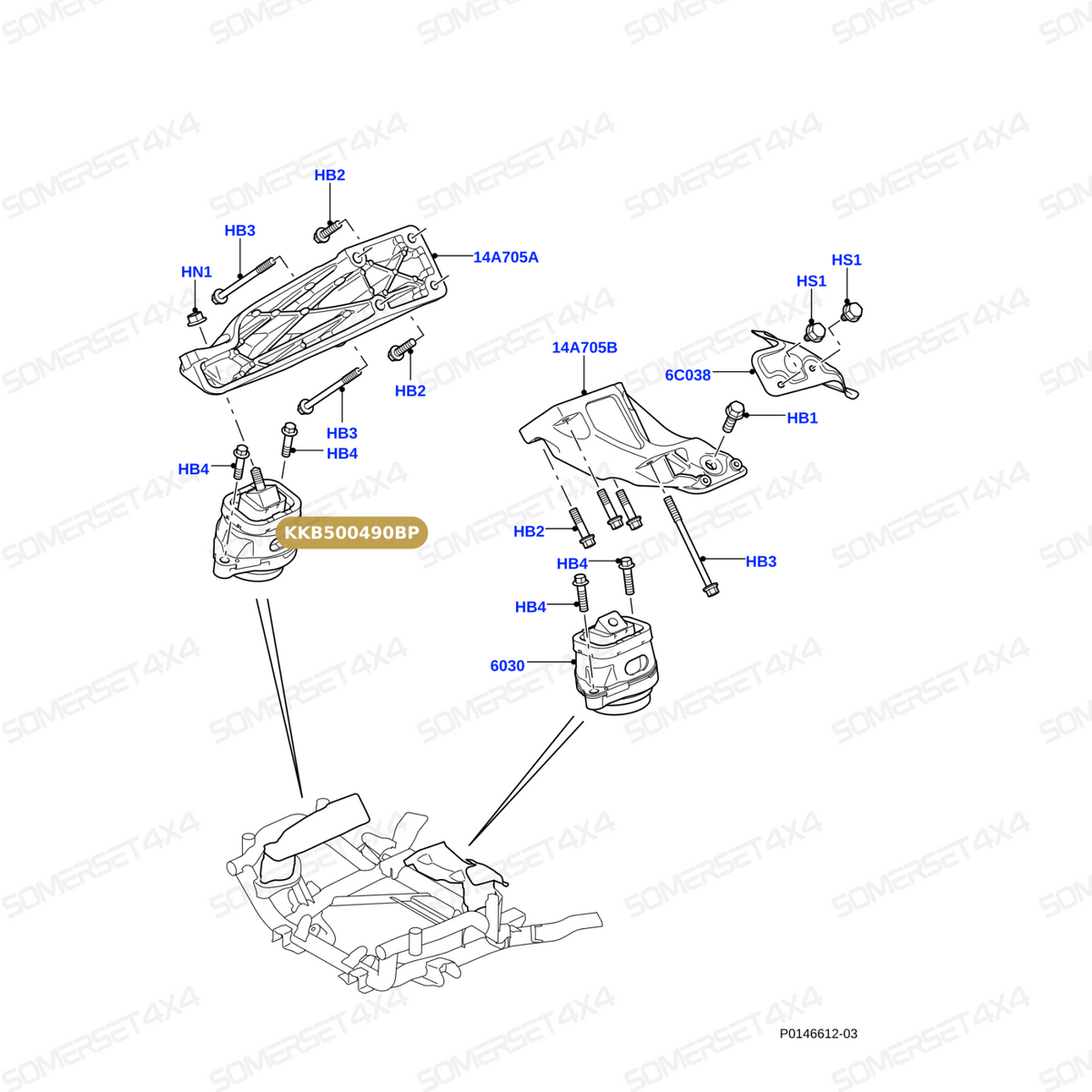 KKB500490BP LAND ROVER - SUPPORT - ENG MOUNTING - FRONT -RR L322 - 4.2 V8 S/CHGD -4.4 V From BRITPART