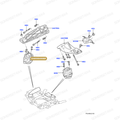 KKB500490BP LAND ROVER - SUPPORT - ENG MOUNTING - FRONT -RR L322 - 4.2 V8 S/CHGD -4.4 V From BRITPART
