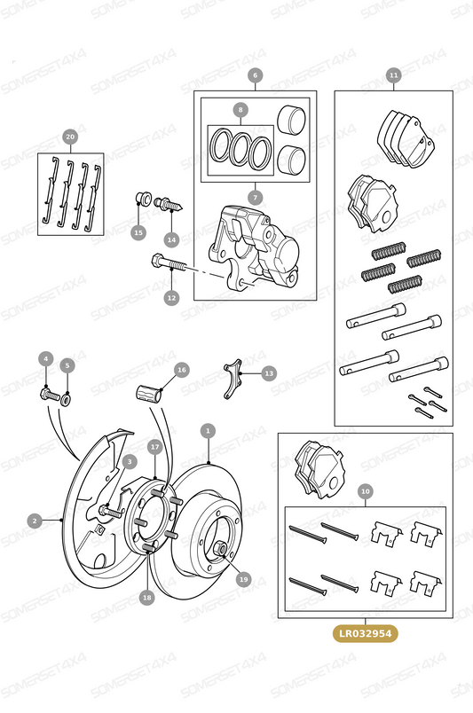 LR032954 LAND ROVER - KIT - BRAKE LINING - REAR - FITS DEF 07> From DELPHI