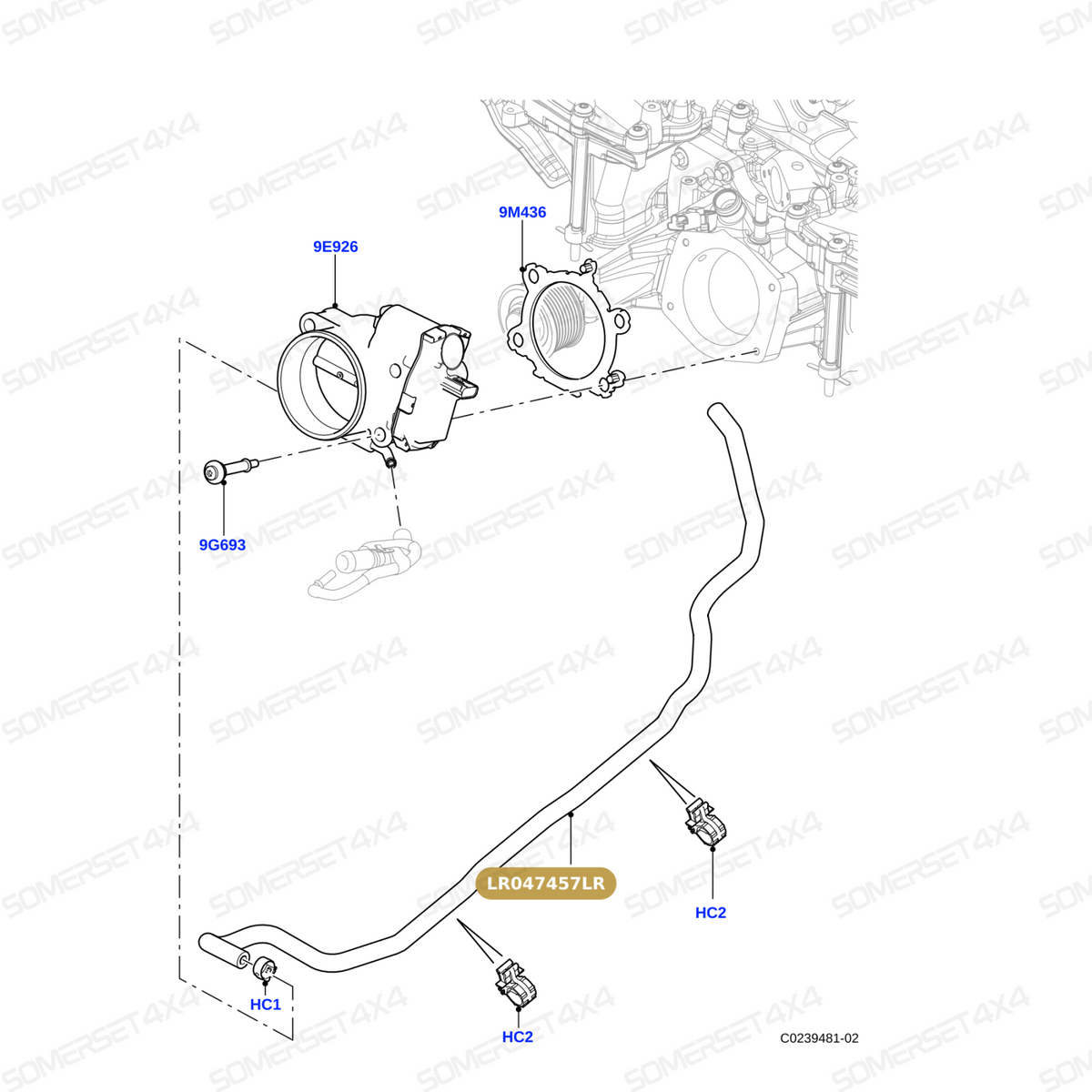 LR047457LR GENUINE LAND ROVER - HOSE - THROTTLE BODY HEATER INLET