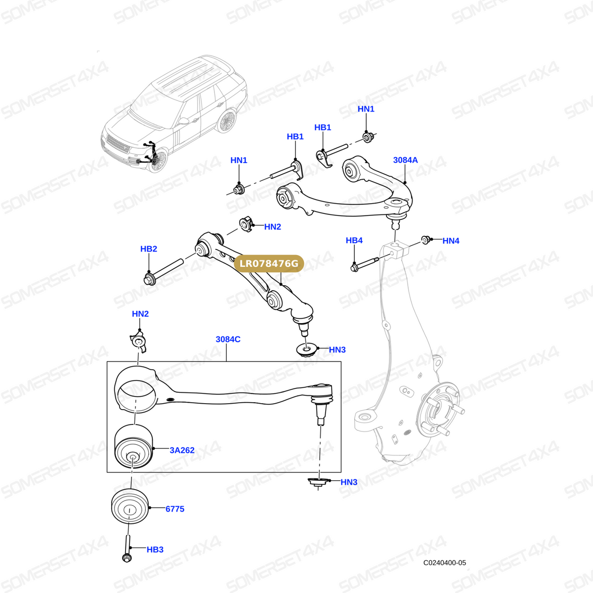 LR078476G LAND ROVER - ARM - FRONT SUSPENSION - RH - LOWER REAR - FITS - RR L405 From DELPHI