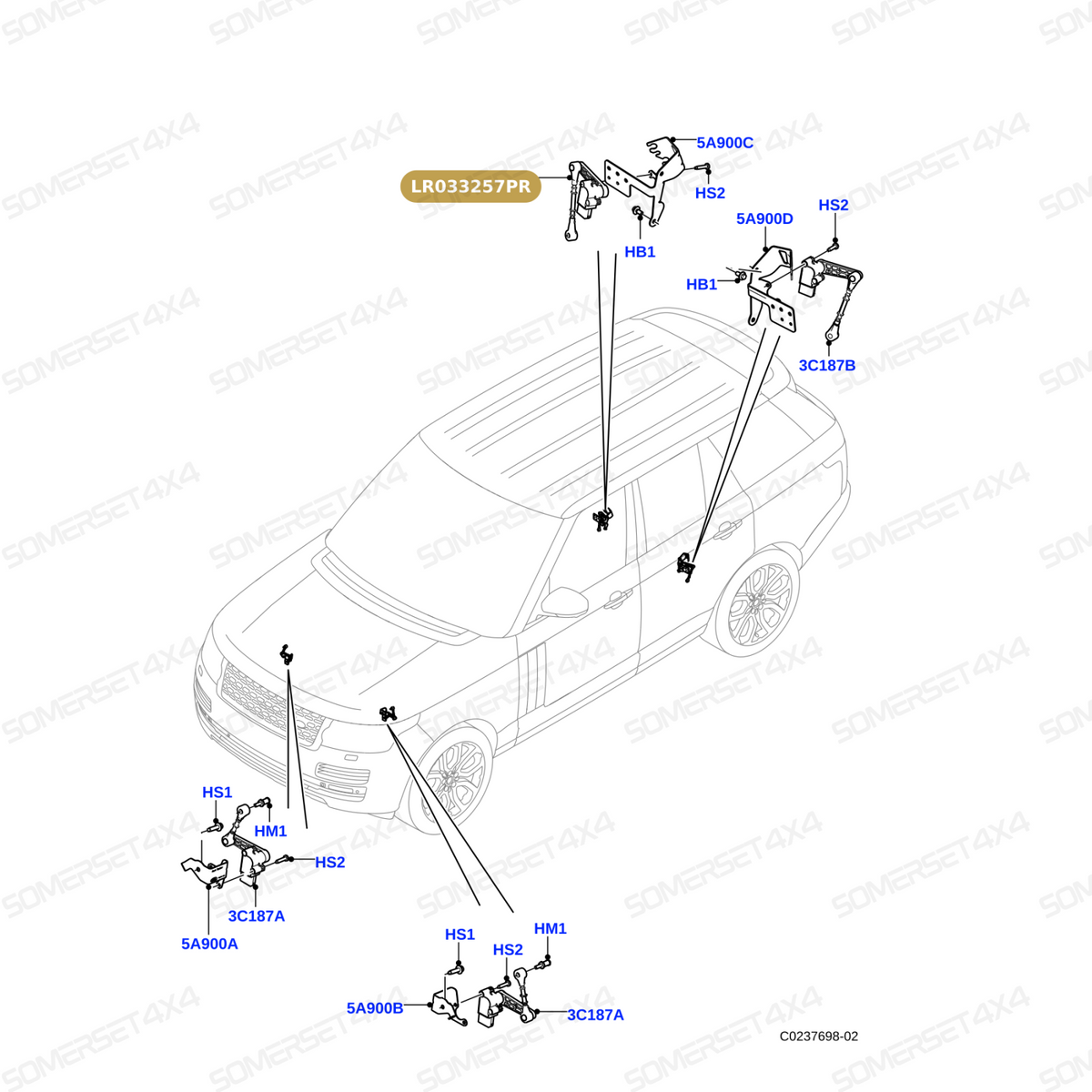 LR033257PR LAND ROVER - SENSOR - RIDE HEIGHT - AIR SUSPENSION From PROEVO+