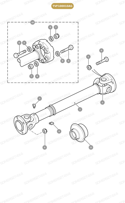 TVF100010AG LAND ROVER - COUPLING - RUBBER - PROPSHAFT - REAR From HARDY SPICER