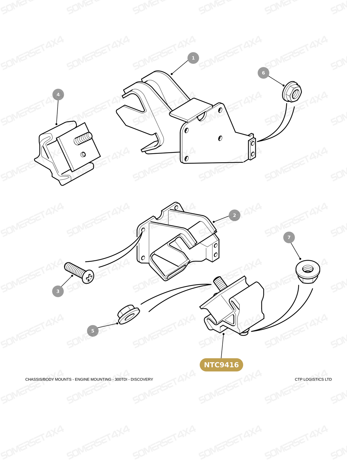 NTC9416 LAND ROVER - ENGINE MOUNTING - BLOCK - CRANKSHAFT AND PISTONS - 300TDI From ALLMAKES