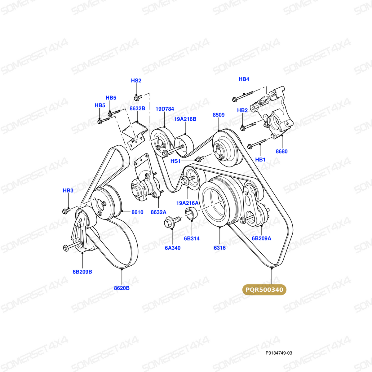 PQR500340 LAND ROVER - DRIVE BELT - RRS 05-09 - 4.2 V8 S/CHGD - 4.4 V8 AJ PET From ALLMAKES