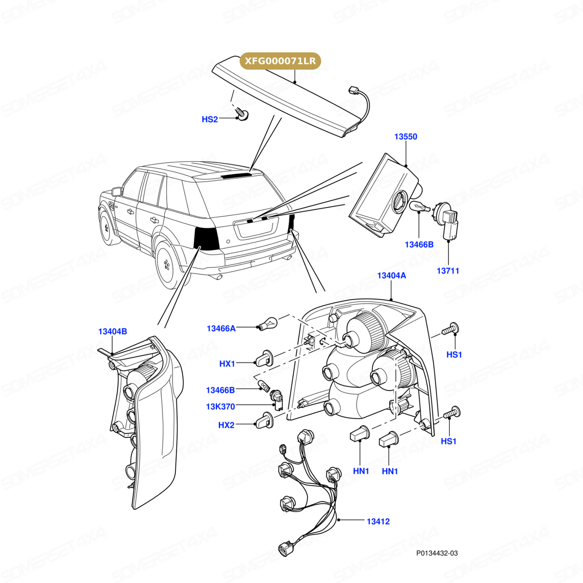 XFG000071LR GENUINE LAND ROVER - LAMP - REAR - HIGH MOUNTED