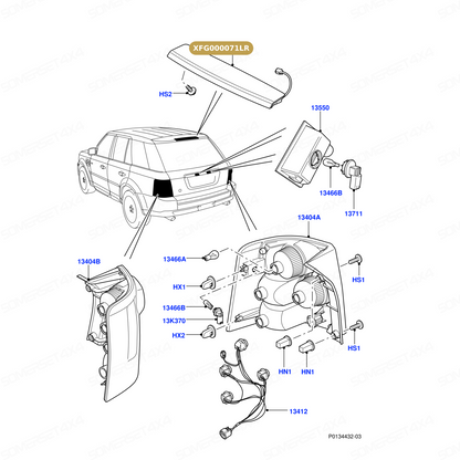 XFG000071LR GENUINE LAND ROVER - LAMP - REAR - HIGH MOUNTED