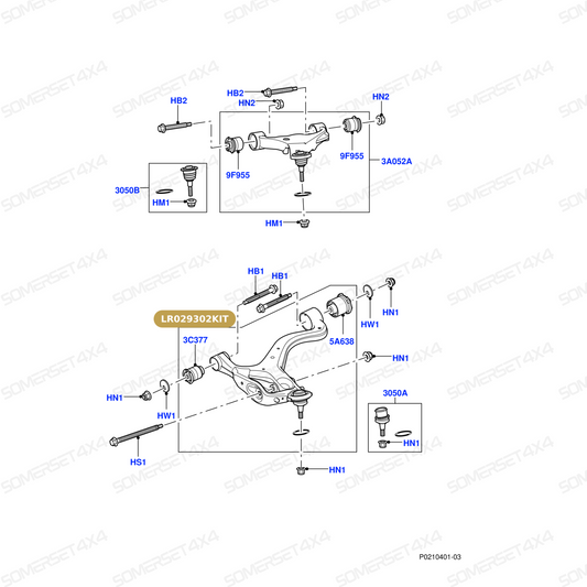 LR029302HD LAND ROVER - ARM-SUSPENSION-FRONT-LOWER-LH (V)BA289299> (IMPROVED) L320 From MEYLE