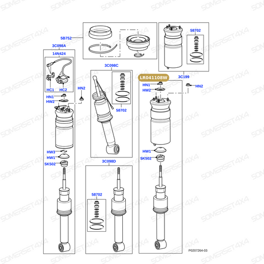 LR041108W LAND ROVER - DAMPER - ASSEMBLY - FRONT From BWI