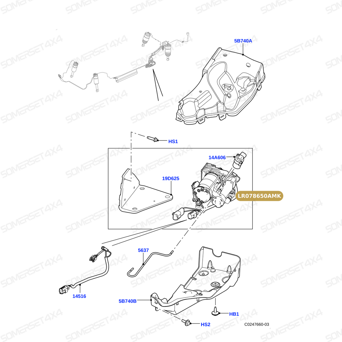 LR078650AMK LAND ROVER - COMPRESSOR - AIR SUS - INCL RELAY & BRACKET - D4 - RR SPORT 10-13