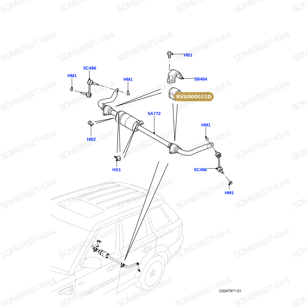 RVU000022D LAND ROVER - BUSH - ANTI ROLL BAR - WITH ACE AND STABILITY CONTROL From DELPHI