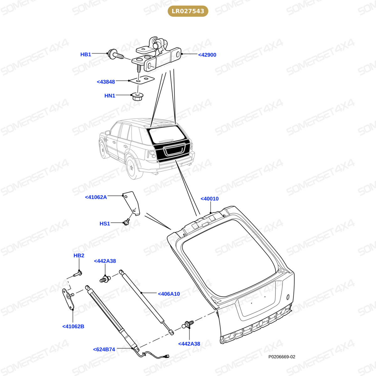 LR027543 LAND ROVER - GAS TAILGATE STRUT - REAR DOOR - RH From Articles