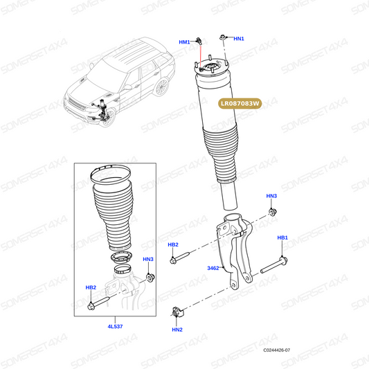 LR087083W LAND ROVER - MACPHERSON STRUT RH RR SPORT 14> From BWI