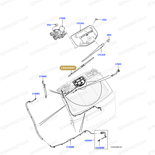 LR043987 LAND ROVER - WIPER BLADE REAR - RRS 14> From BOSCH