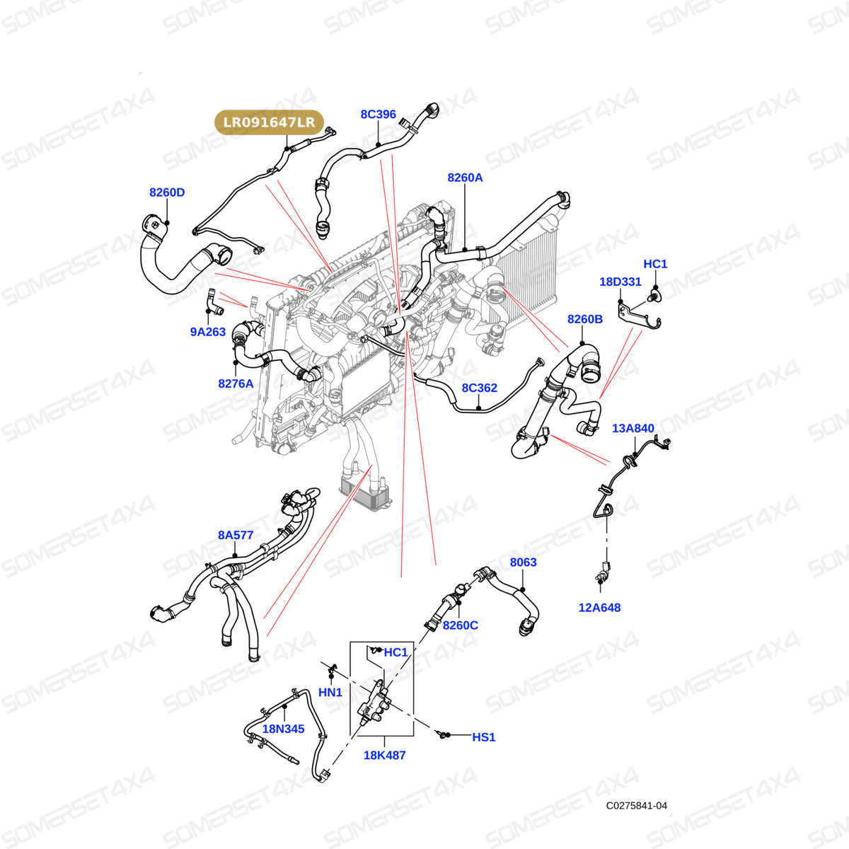 LR091647LR GENUINE LAND ROVER - HOSE - RADIATOR TO ENG VENT ELBOW