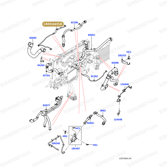 LR091647LR GENUINE LAND ROVER - HOSE - RADIATOR TO ENG VENT ELBOW