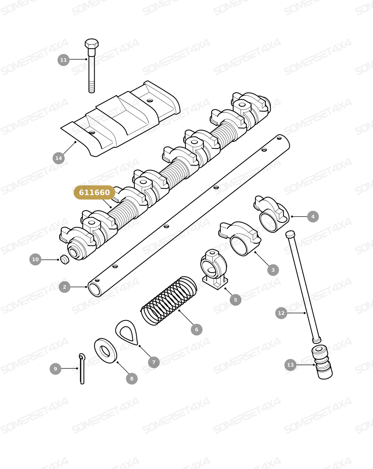 611660 LAND ROVER - ROCKER SHAFT ASSY From ALLMAKES