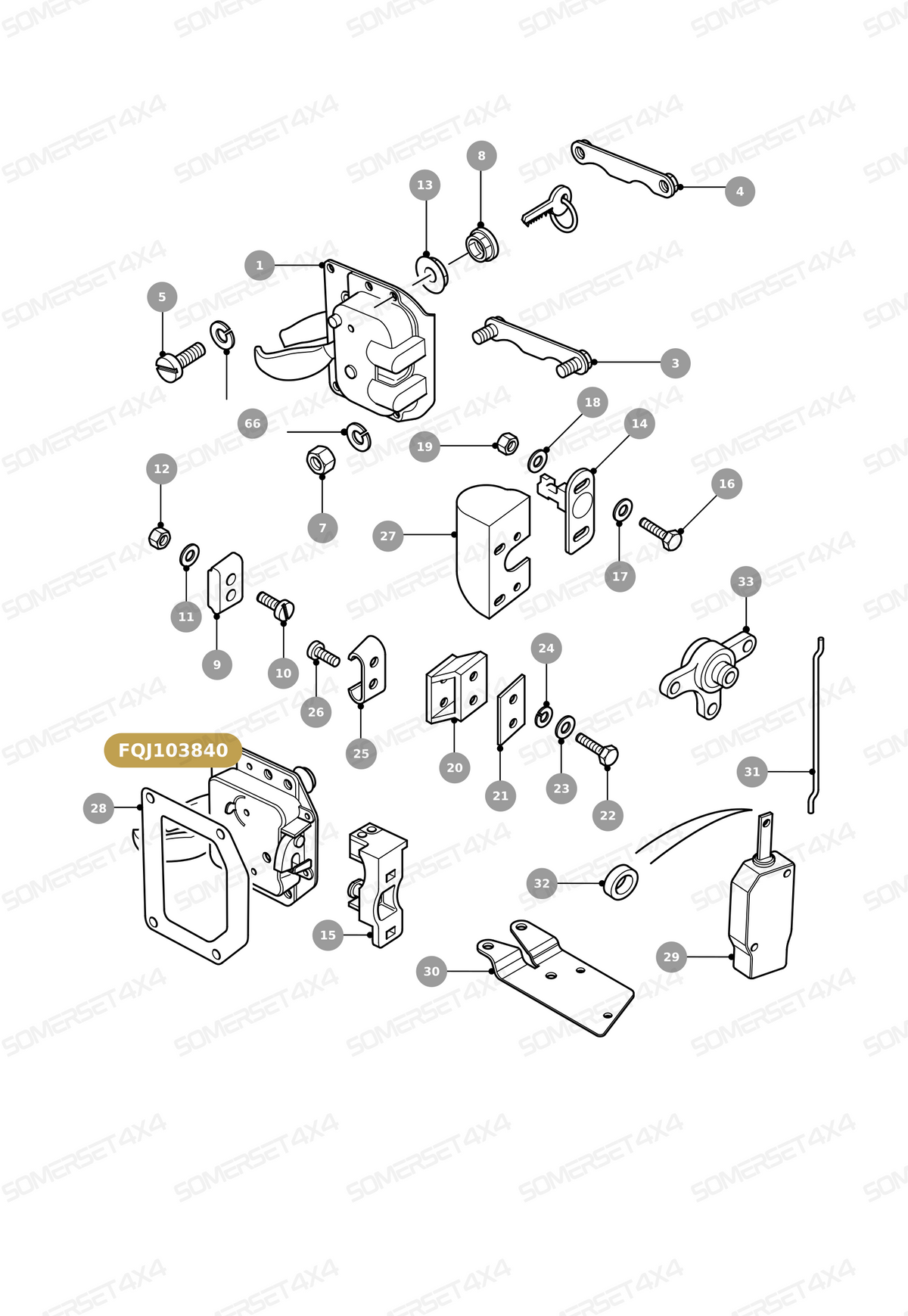 FQJ103840 LAND ROVER - LOCK - ASSEMBLY - REAR DOOR From ALLMAKES