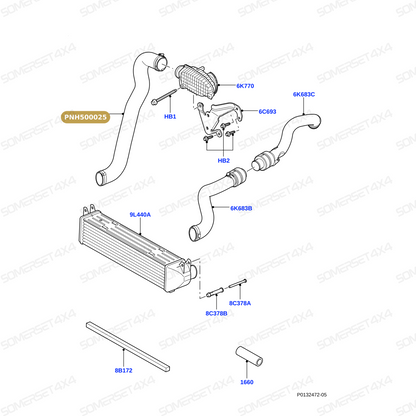 PNH500025 LAND ROVER - ENGINE INTERCOOLER HOSE - TD6 2.7 DIESEL - RH - COOLER END From ALLMAKES