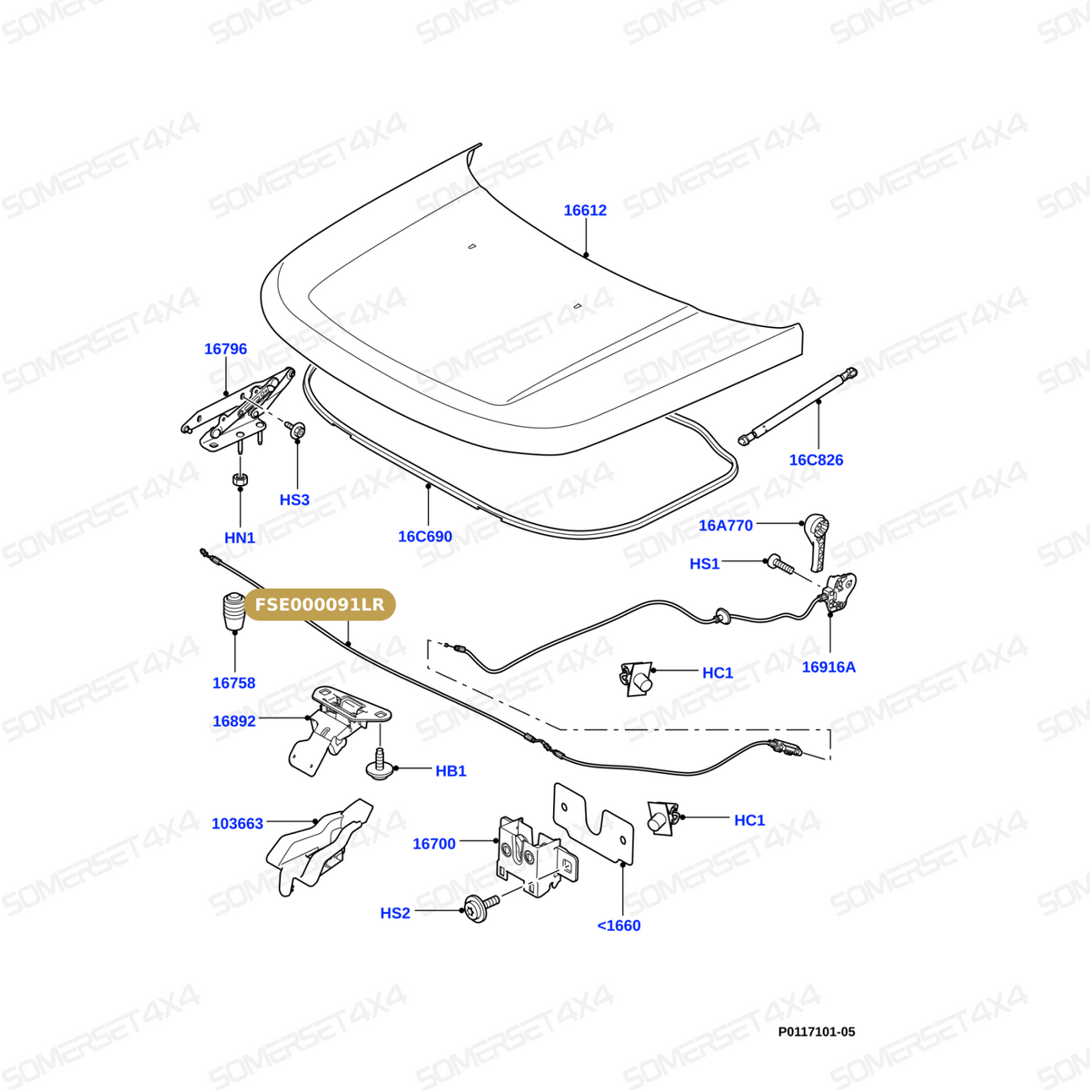 FSE000091LR GENUINE LAND ROVER - CABLE - HOOD CONTROL