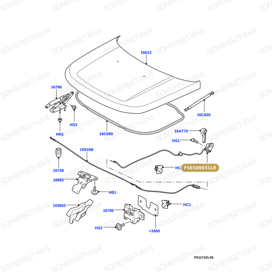 FSE500031LR GENUINE LAND ROVER - CABLE - HOOD CONTROL