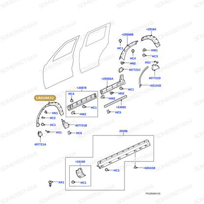 LR010632 LAND ROVER - MOULDING - FRONT WHEEL ARCH From ALLMAKES